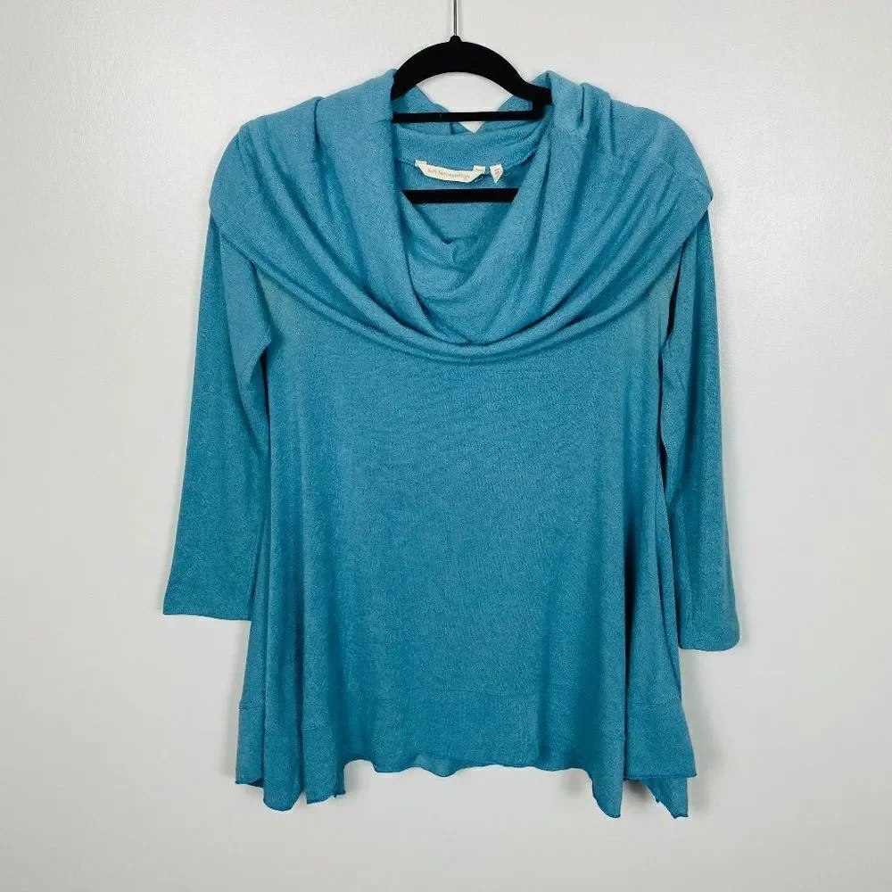 Soft Surroundings Size XS Blue B'Call Long Sleeve Cowl Neck Tunic Sweater Top